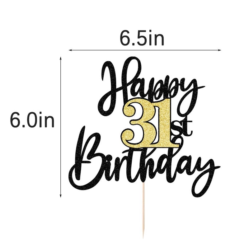 Yetxel Black Gold Glitter Happy 31th Birthday Cake Topper,Happy 31 Birthday Cake Decoration for 31 & Fabulous Birthday,Hello 31 Party Anniversary Party Cake Decorations Supplies - Image 3